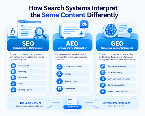 GEO vs AEO vs SEO